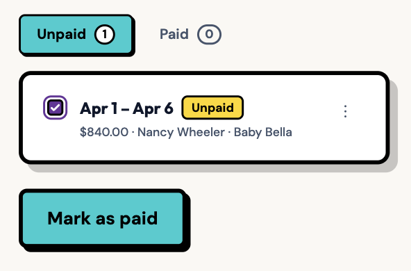 ExpenseFam interface showing mark as paid button